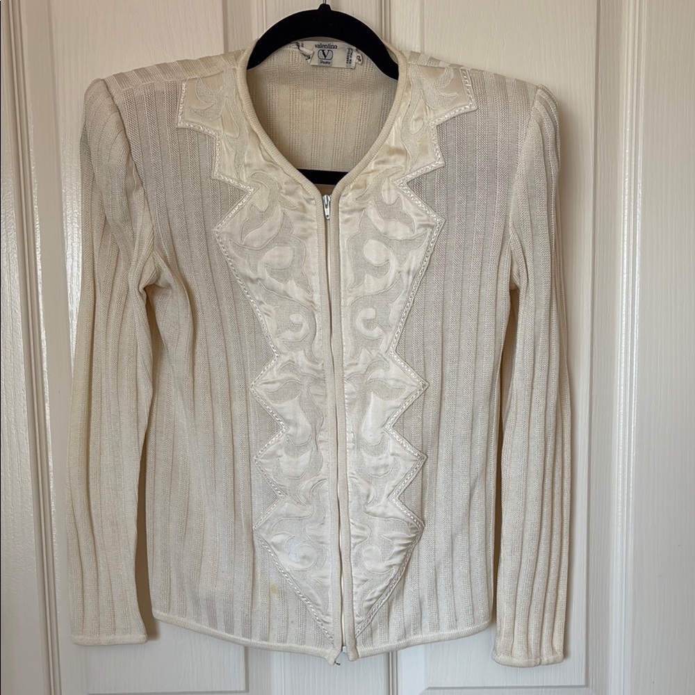 Valentino Vintage Cream Cardigan with Embroidered Accents